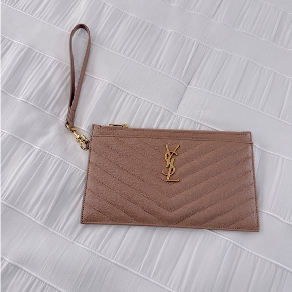 Yves Saint Laurent Tan Quilted Wristlet AUTHENTIC! - Picture 4 of 14